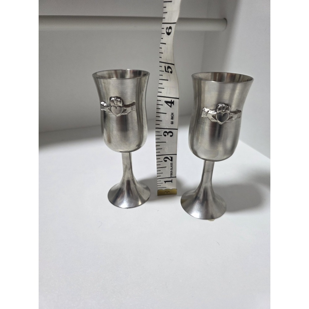 Mullingar Pewter Irish Claddagh Goblets Set of 2 Handcrafted Ireland Wine Cups - Picture 3 of 9